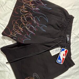 NBA Mens Miami Heat Black Shorts with Multicolor Pattern